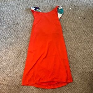 Orange mini dress with colorful back tie